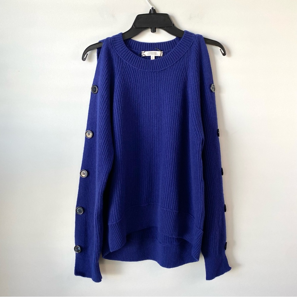 Dorothee Schumacher Button Sleeve Wool Cashmere Sweater Blue‎ 1 equals US 2